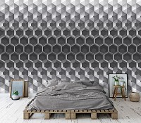 Популярные флизелиновые фотообои соты 460x300 см 3D узор из серых шестигранников (10762V12) +клей