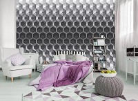 Флизелиновые фотообои три де соты 368x254 см 3D узор из серых шестигранников (10762V8) +клей