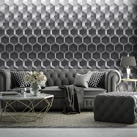 Три д соты флизелиновые фотообои 416x254 см 3D узор из серых шестигранников (10762VEXXXL) +клей