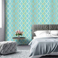 Флизелиновые фотообои на стену 416x290 см Геометрическая бирюзовая абстракция (10781VEXXXXL) +клей