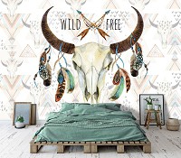 Флизелиновые фотообои абстракция 368x254 см Череп с перьями (10782V8) +клей