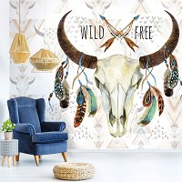 Абстракция флизелиновые фотообои на стену 416x254 см Череп с перьями (10782VEXXXL) +клей