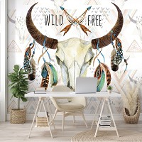 Флизелиновые фотообои абстракция 416x290 см Череп с перьями (10782VEXXXXL) +клей