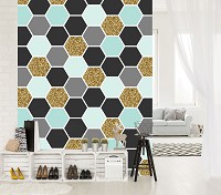 Флизелиновые фотообои красивые 206x275 см Абстракция разноцветные соты (10784VEA)+клей