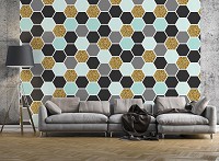 Флизелиновые фотообои красивые шестиугольники 460x300 см Абстракция разноцветные соты (10784V12) +клей