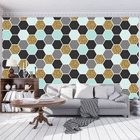 Готовые флизелиновые фотообои шестиугольники 416x290 см Абстракция разноцветные соты (10784VEXXXXL) +клей