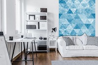 Абстракция флизелиновые фотообои на стену 206x275 см Синие треугольники (10785VEA)+клей