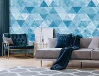 Флизелиновые фотообои абстракция 254x184 см Синие треугольники (10785V4)+клей