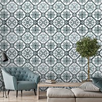 Флизелиновые фотообои 254x184 см Серый геометрический узор под плитку (10800V4)+клей - вид 8 миниатюра