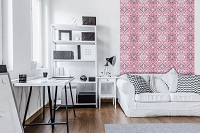 Флизелиновые фотообои в коридор 184x254 см Розовый геометрический узор под плитку (10801V4A)+клей