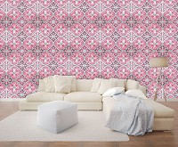 Красивые флизелиновые фотообои абстракция 254x184 см Розовый геометрический узор под плитку (10801V4)+клей