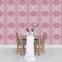 Флизелиновые фотообои геометрия в детскую 312x219 см Розовый геометрический узор под плитку (10801VEXXL)+клей