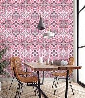 Красивые флизелиновые фотообои абстракция 254x184 см Розовый геометрический узор под плитку (10801V4)+клей - вид 9 миниатюра