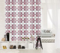 Флизелиновые фотообои геометрия 206x275 см Красно белый узор под плитку (10802VEA)+клей