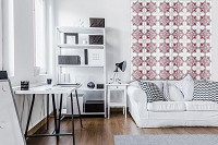 Флизелиновые фотообои с геометрическим рисунком 184x254 см Красно белый геометрический узор под плитку+клей