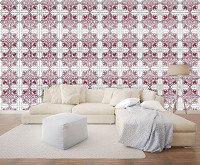 Флізелінові фотошпалери геометрія 254x184 см Червоно білий малюнком під плитку (10802V4)+клей - вид 7 мініатюра