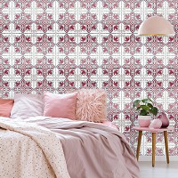 Флизелиновые фотообои геометрия 254x184 см Красно белый узор под плитку (10802V4)+клей