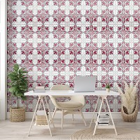 Флизелиновые фотообои абстракция 312x219 см Красно белый геометрический узор под плитку (10802VEXXL)+клей