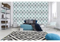 Абстракция флизелиновые фотообои 312x219 см Зелено белый геометрический узор под плитку (10803VEXXL)+клей