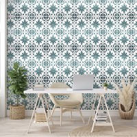 Флізелінові фотошпалери геометрія 254x184 см Зелено-білий малюнком під плиткою (10803V4)+клей - вид 9 мініатюра