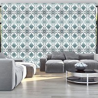 Флизелиновые фотообои геометрия 254x184 см Зелено белый узор под плитку (10803V4)+клей