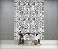 Флизелиновые фотообои геометрия в интерьере 184x254 см Черно-белая плитка (10854V4A)+клей