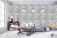 Абстрактные флизелиновые фотообои на стену 368x254 см Черно-белая плитка (10854V8) +клей