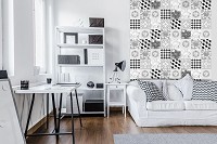 Миючі флізелінові фотошпалери на кухню 184x254 см Чорно-біла плитка мозаїка (10855V4A)+клей - вид 6 мініатюра