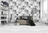 Флизелиновые фотообои в клетку на кухне фото 416x254 см Черно-белая плитка - мозаика (10855VEXXXL) +клей