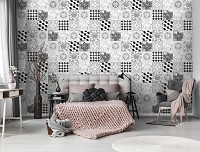 Абстракция флизелиновые фотообои Черно-белая плитка - мозаика (10855V)+клей