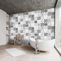 Флизелиновые фотообои геометрия в интерьере 312x219 см Черно-белая плитка - мозаика (10855VEXXL) +клей