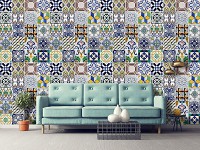 Абстракция флизелиновые фотообои на стену 254x184 см Красочные разноцветные плитки (10856V4)+клей