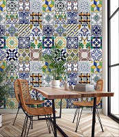 Флизелиновые фотообои абстракция в интерьере 520x318 см Красочные разноцветные плитки (10856VEXXXXXL) +клей