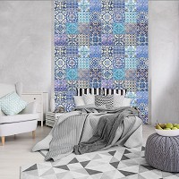 Повторяющийся узор на флизелиновых фото обоях 206x275 см Красочные синие плитки (10857VEA)+клей