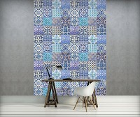 Флизелиновые фотообои в клетку в интерьере 184x254 см Красочные синие плитки (10857V4A)+клей