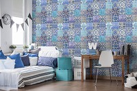 Геометрические флизелиновые фотообои Красочные синие плитки (10857V)+клей