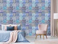 Флизелиновые фотообои геометрия в детскую 368x280 см Красочные синие плитки (10857V10) +клей