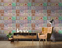 Клетка флизелиновые фотообои 312x219 см Разноцветные красочные плитки (10858VEXXL) +клей