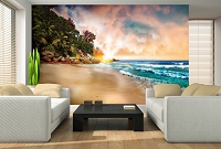 Флизелиновые фотообои на кухню 368x254 см Закат на морском пляже (10876V8)+клей
