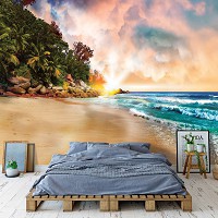 Флізелінові фотошпалери в інтер'єрі 254x184 см Захід сонця на морському пляжі (10876V4)+клей