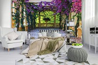 Фото красивых цветов флизелиновые фотообои 312x219 см Терраса с цветами (10877VEXXL)+клей