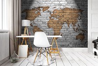 Флизелиновые фотообои 312x219 см Карта мира нарисованная на серых кирпичах (10880VEXXL) +клей