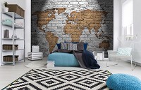 Флизелиновые фотообои 254x184 см Карта мира нарисованная на серых кирпичах (10880V4)+клей