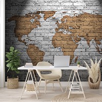 Флізелінові фотошпалери в коридорі 368x280 см Карта світу намальована на сірій цеглині (10880V10) +клей - вид 9 мініатюра