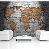 Флізелінові фотошпалери в коридорі 368x280 см Карта світу намальована на сірій цеглині (10880V10) +клей - вид 10 мініатюра