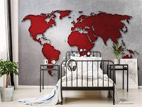 Флизелиновые фотообои 460x300 см Красная карта мира на сером фоне (10893V12) +клей