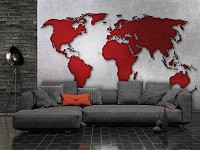 Популярные флизелиновые фотообои Красная карта мира на сером фоне (10893V)+клей