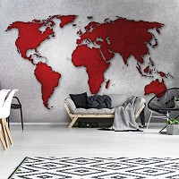 Флизелиновые фотообои фото 416x254 см Красная карта мира на сером фоне (10893VEXXXL) +клей