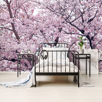 Флизелиновые фотообои в зал 254x184 см Розовые цветы сакуры (10894V4)+клей