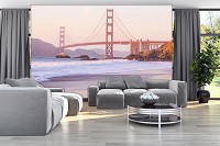 Красивые флизелиновые фотообои на кухню 312x219 см Мост Золотые ворота (10895VEXXL)+клей